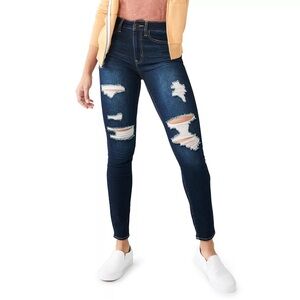 Arizona Jean Company Dark Blue Distressed Mid Rise Skinny Jeans